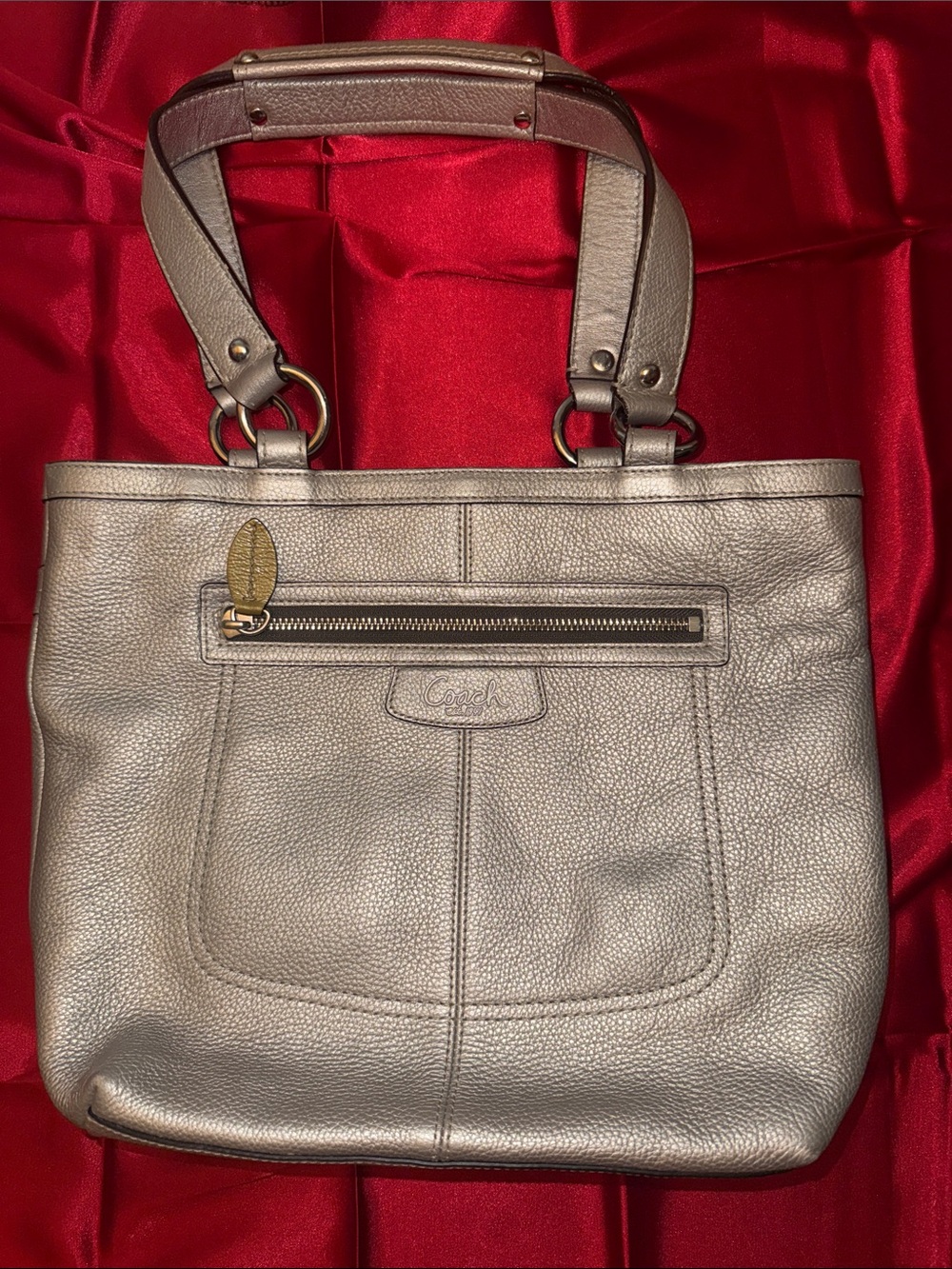 Coach Metallic Pewter Leather Tote